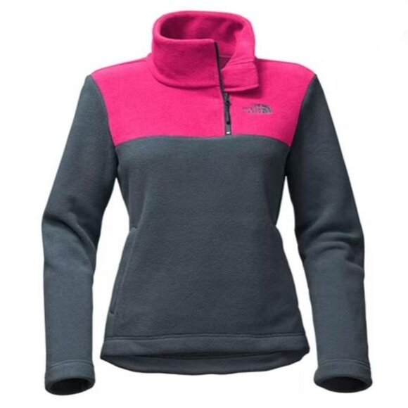 NWT Women's North Face Tolmiepeak Fleece Quarter Zip Hot Pink & Grey -  S - Picture 1 of 12